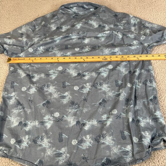 Hurley Shirt Men XL Blue Skull Floral Bird Palm Tree Button Pocket Surf Skate - Picture 10 of 14
